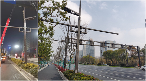 Trung Quốc Cột đèn chiếu sáng Bespoke Cột đèn đường bằng thép có cánh tay để gắn máy ảnh nhà cung cấp